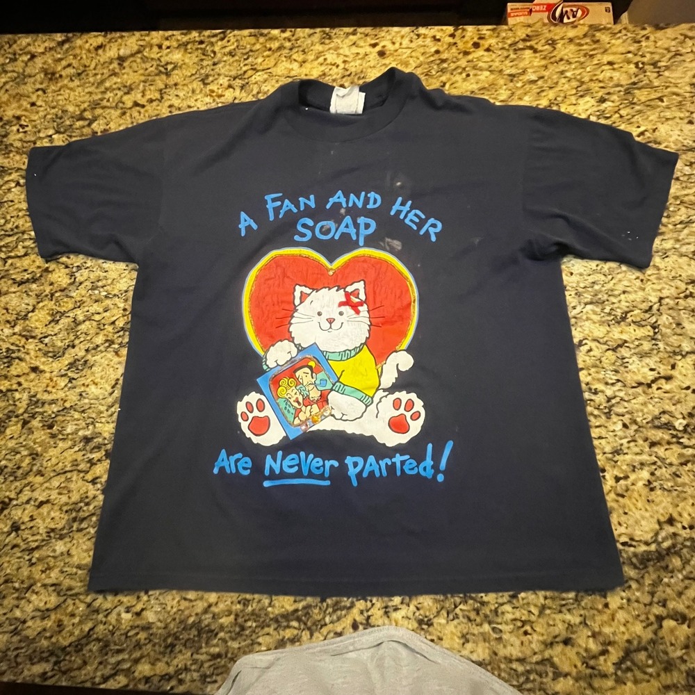 Vintage‎ MBC Cat Graphic T-Shirt Navy Blue Fan And Her Soap One Size Fits Most
